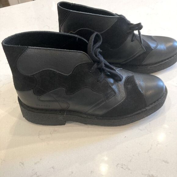 Clarks Leather Lace Up Desert Patch Men’s Black Boots Crepe Soft Sole - Picture 6 of 8